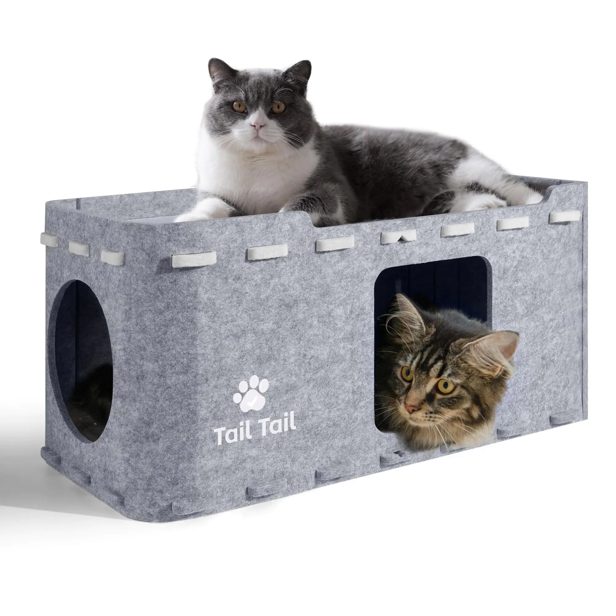 Tail Tail Cat Bed for Indoor Cats 2-Story Large Play and Sleep Cats House Scratch Resistant Peekaboo Cat Caves Cute Modern Cat Hideaway for Multiple Small Pets & Large Cats Grey