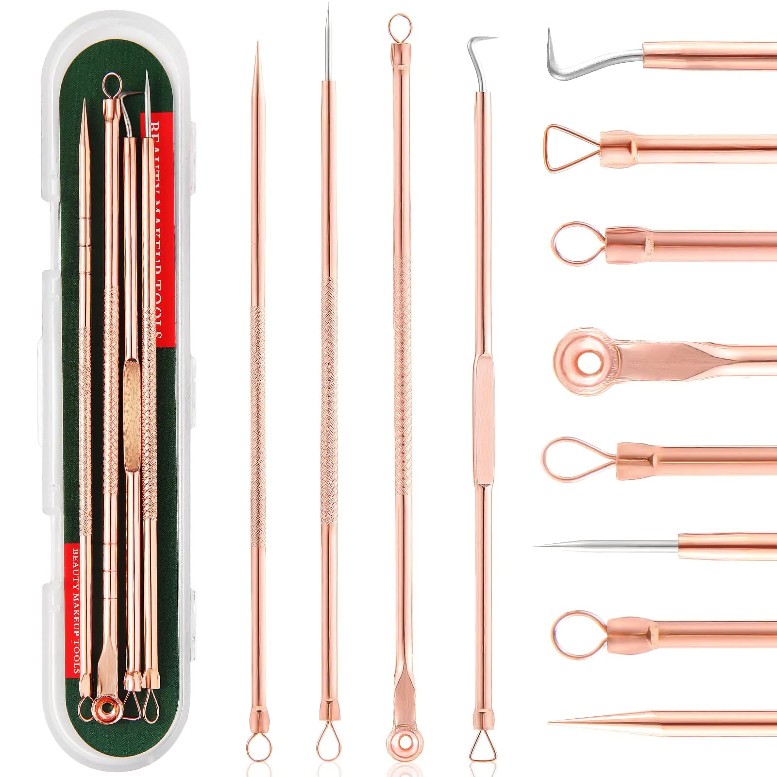 FEITA Blackhead Remover Pimple Comedone Extractor Tool Stainless Acne Tools Pimple Popper Removal Kit Zit Whitehead Popping Needle for Nose & Face Rose Gold 4Pcs