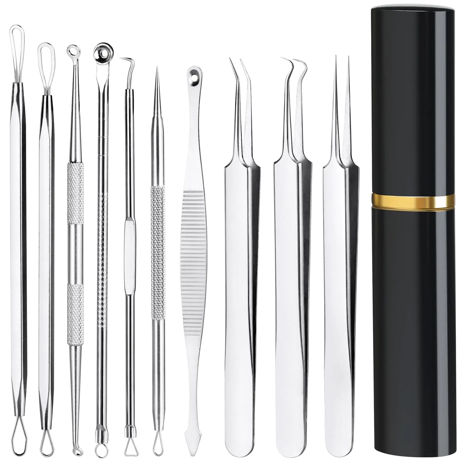 Pimple Popper Tool Kit10 Pcs Professional Blackhead Remover Comedones Extractor for Easy Removal for PimplesBlackheadsZit Removing Facial and Nose Acne Removal Kit with Metal Box (Silver)